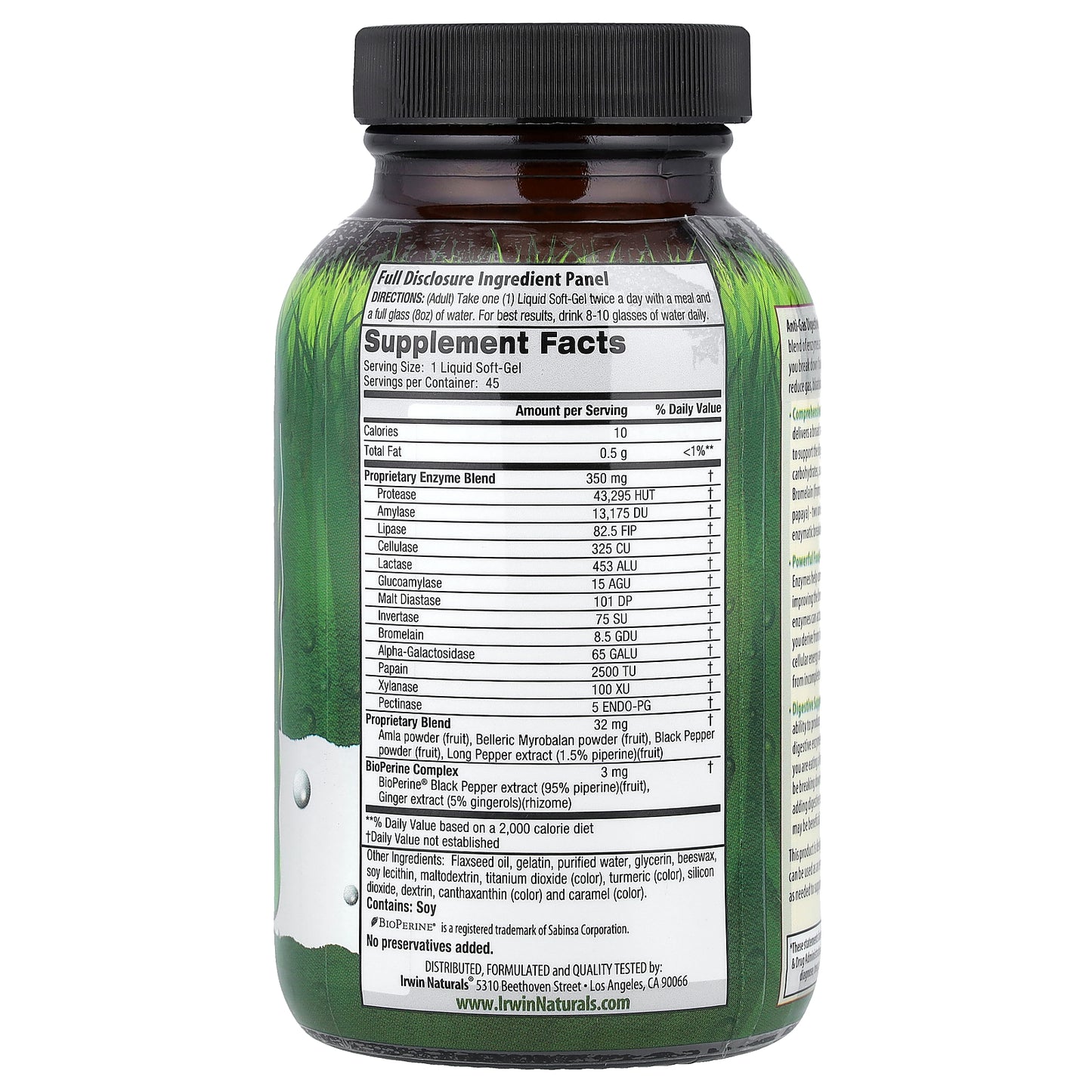 Irwin Naturals, Anti-Gas Digestive Enzymes™, 45 Liquid Soft-Gels