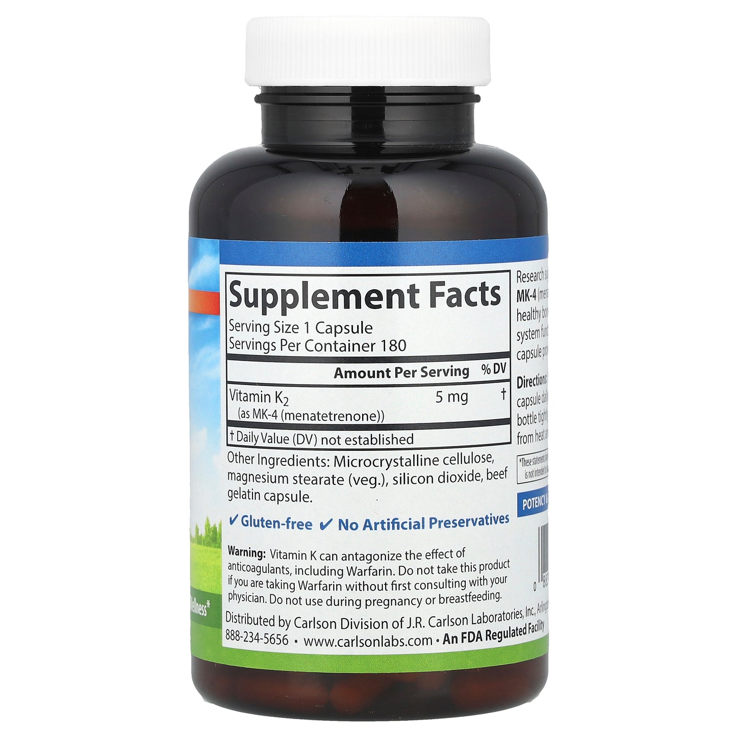 Carlson, Vitamin K2, 5 mg, 180 Capsules