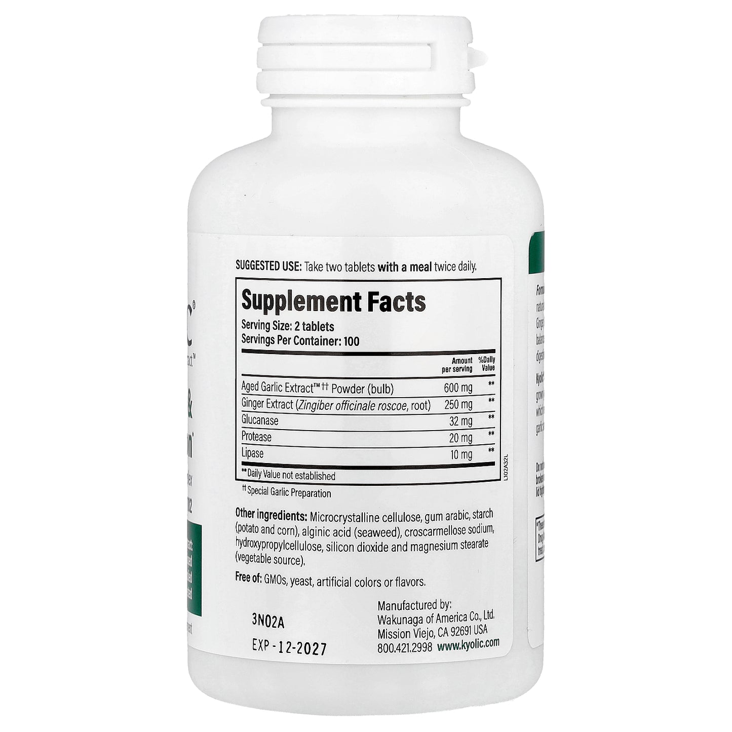 Kyolic, Aged Garlic Extract™, Cleanse & Digestion, Formula 102, 200 Veggie Tablets