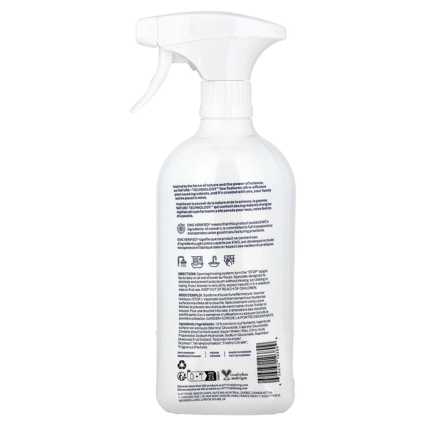 ATTITUDE, Nature + Technology™, Daily Shower & Tile Cleaner, Citrus Zest, 27.1 fl oz (800 ml)