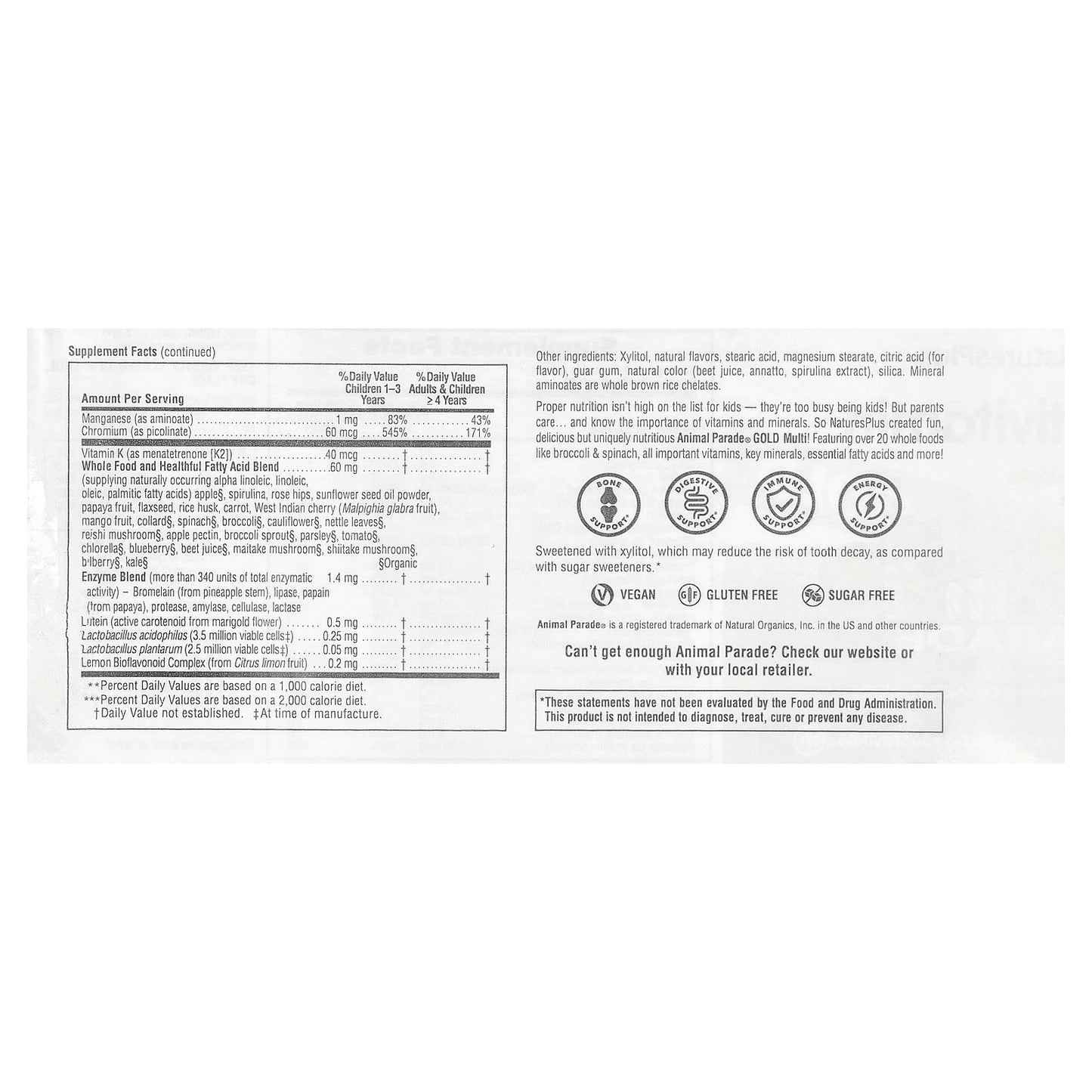 NaturesPlus, Animal Parade Gold, Children's Chewable Supplement, Cherry, Grape & Orange, 60 Animal-Shaped Tablets
