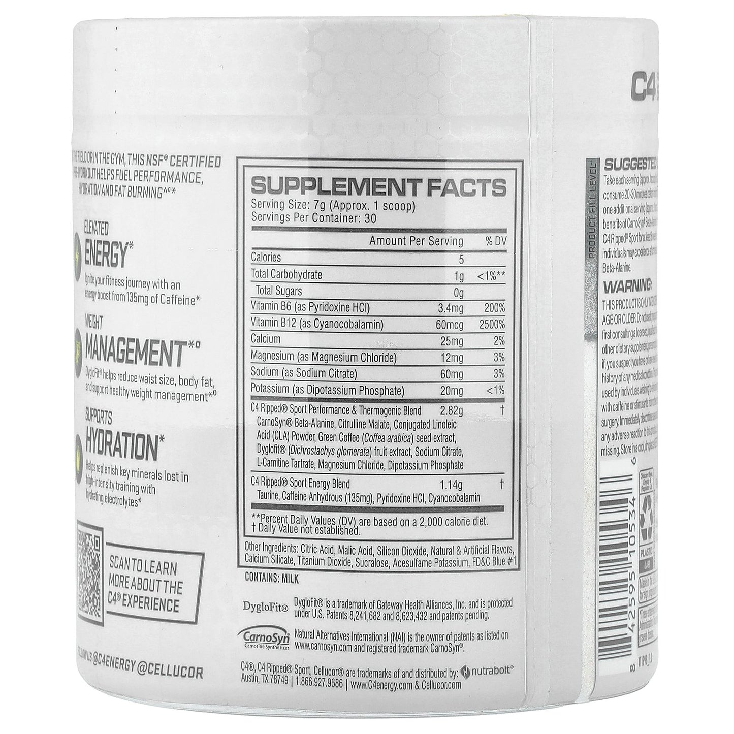 C4 / Cellucor, C4 Ripped® Sport, Pre-Workout, Arctic Snow Cone, 7.4 oz (210 g)