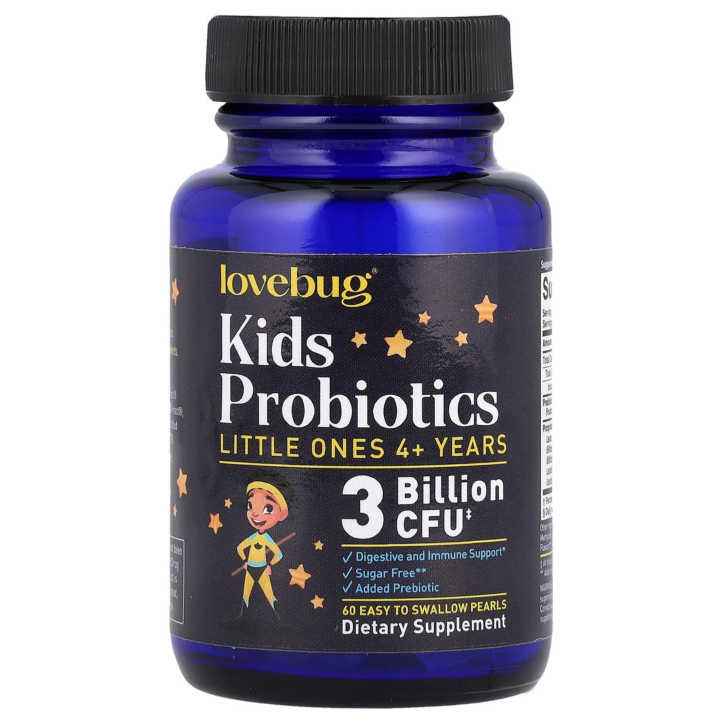 LoveBug Probiotics, Kids Probiotics Pearls, 4+ Years, 3 Billion CFU, 60 Easy To Swallow Pearls