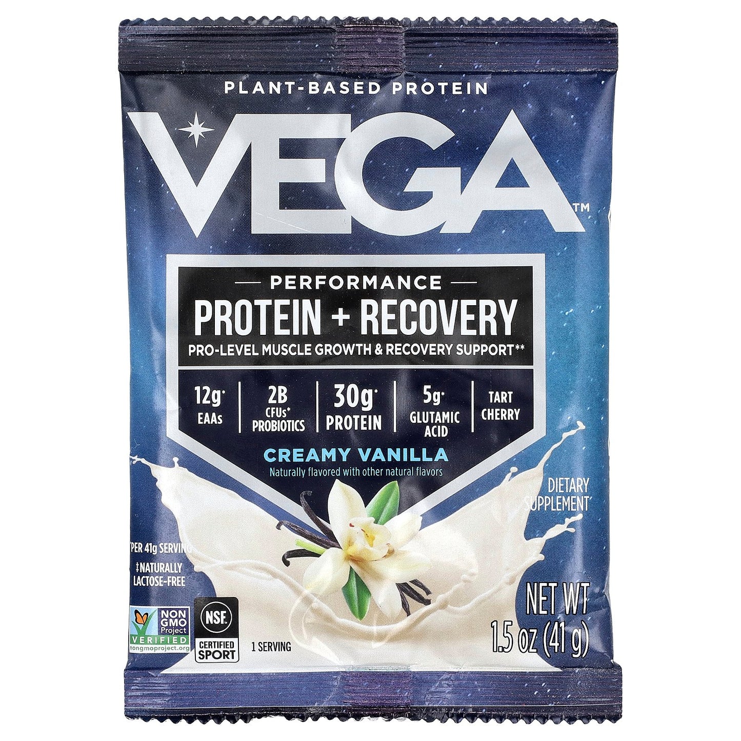 Vega, Plant-Based Protein, Performance Protein + Recovery, Creamy Vanilla, 12 Packs, 1.5 oz (41 g) Each