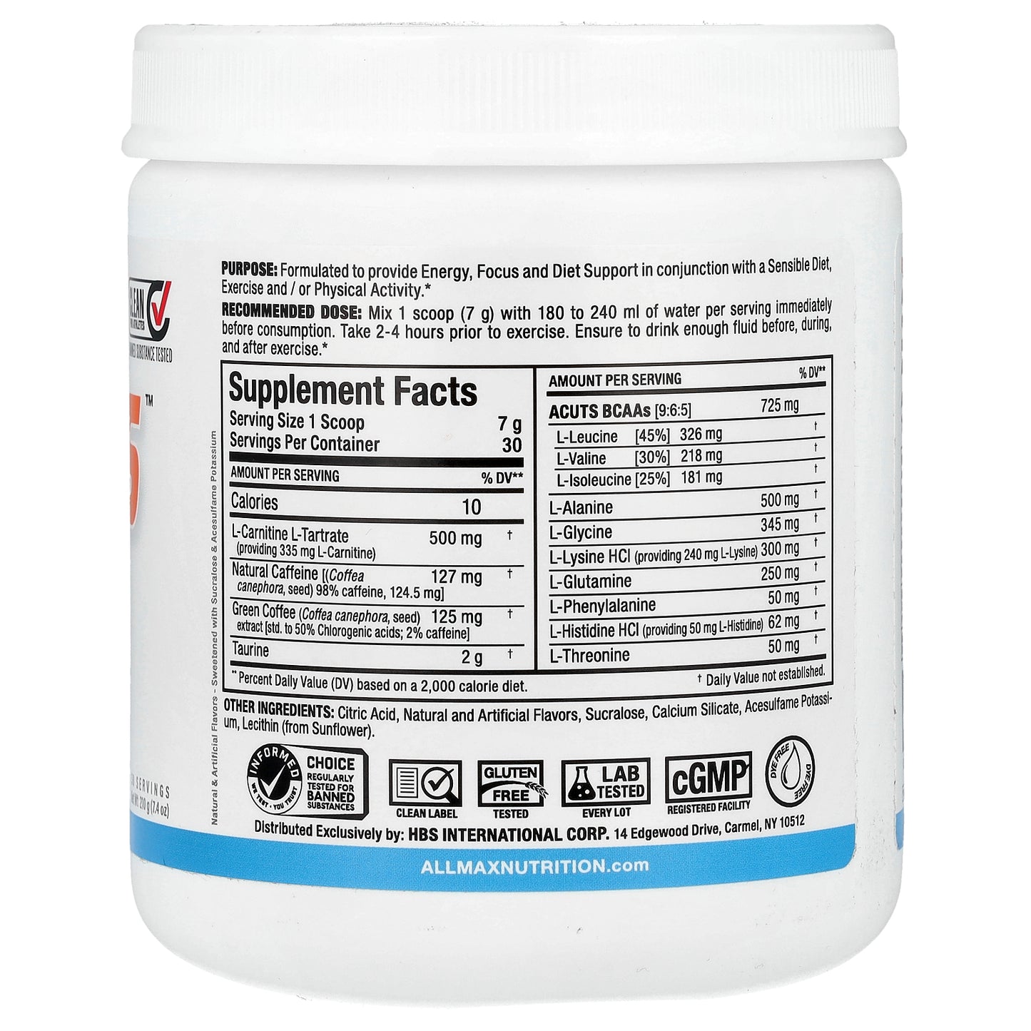 ALLMAX, ACUTS™, Amino-Charged Energy, Blue Raspberry, 7.4 oz (210 g)