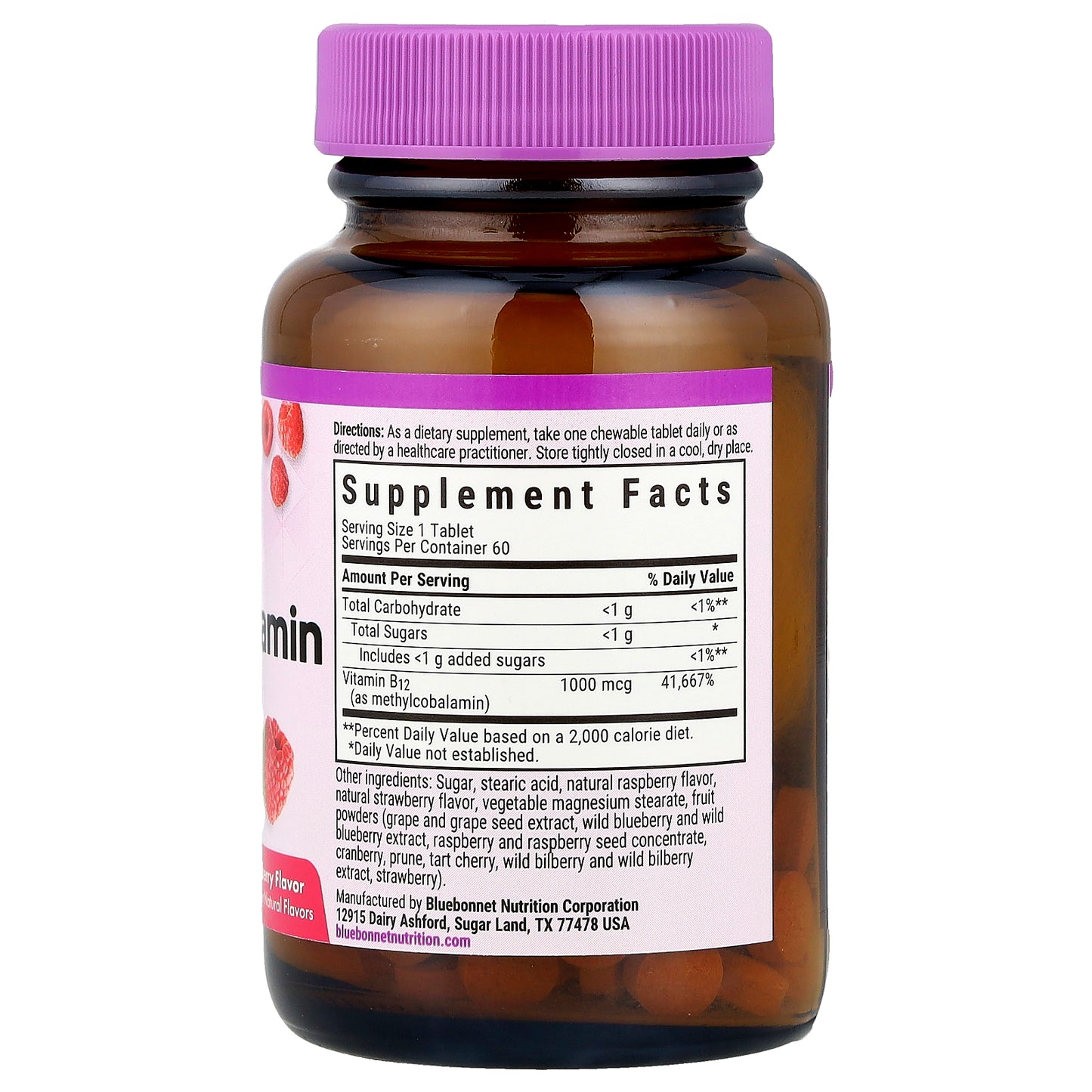 Bluebonnet Nutrition, EarthSweet® Chewables, Methylcobalamin, Raspberry, 1,000 mcg, 60 Chewable Tablets