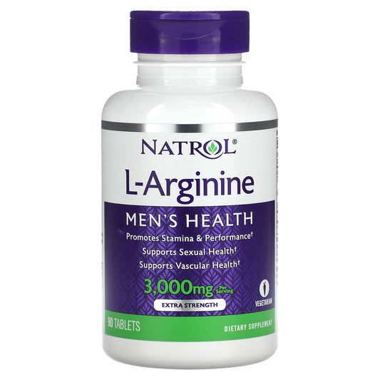 Natrol, L-Arginine, Extra Strength, 3,000 mg, 90 Tablets (1,000 mg per Tablet)
