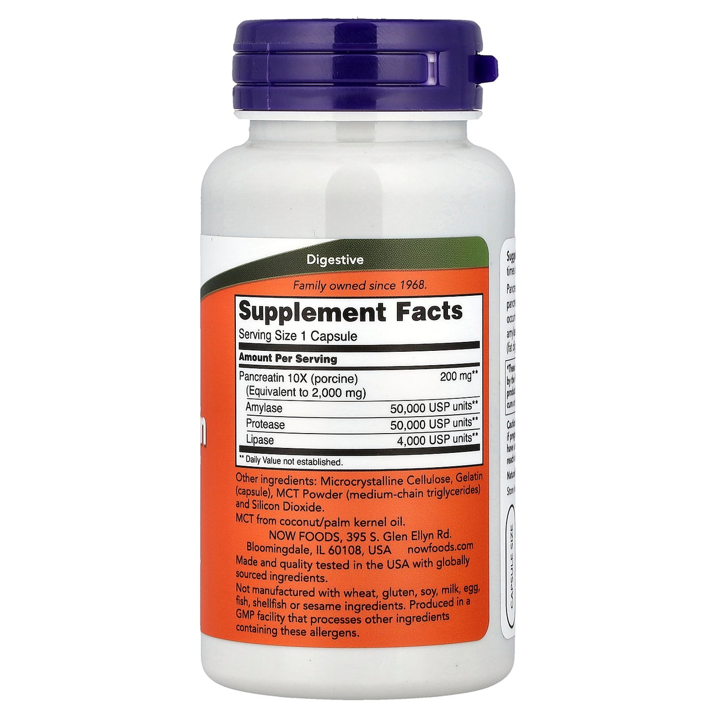 NOW Foods, Pancreatin 2000, 100 Capsules (200 mg per Capsule)