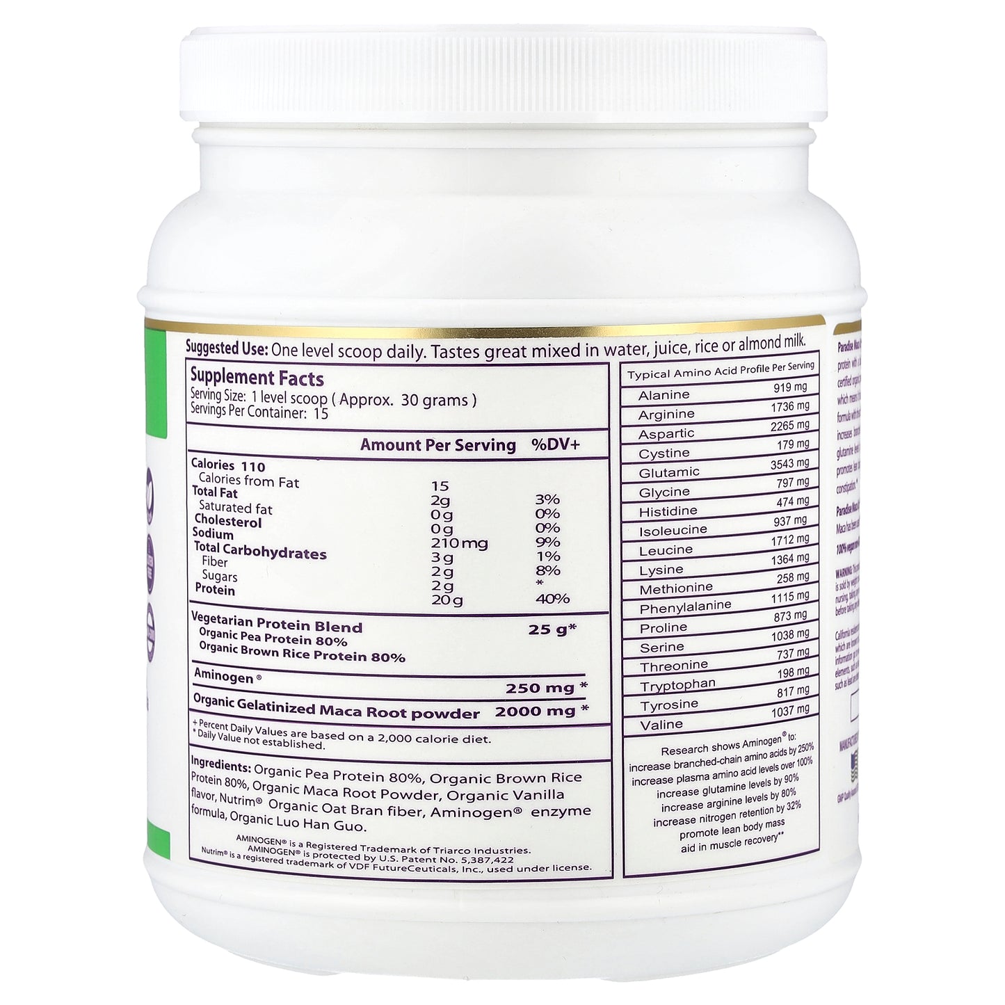 Paradise Herbs, Maca Up®, Vegetarian Energy Protein, Vanilla, 15.87 oz (450 g)