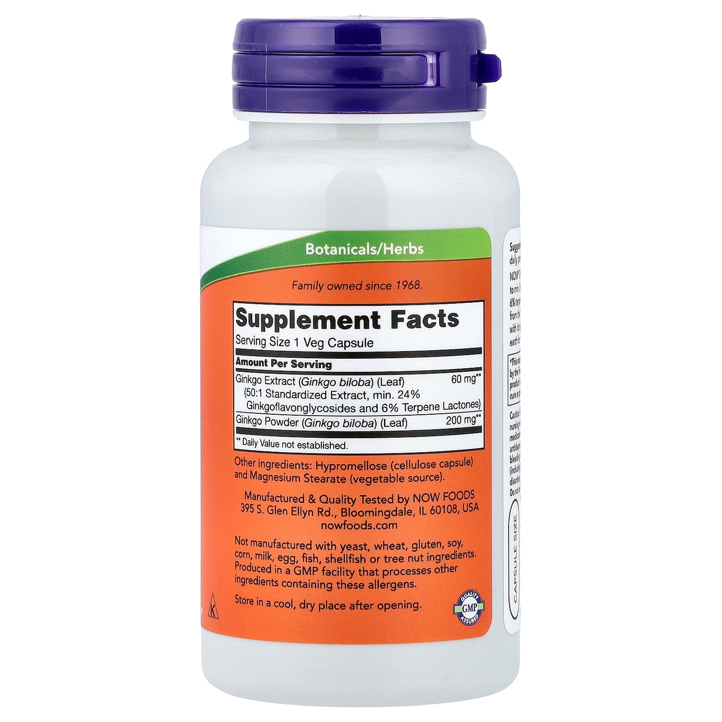 NOW Foods, Ginkgo Biloba, 60 mg, 60 Veg Capsules