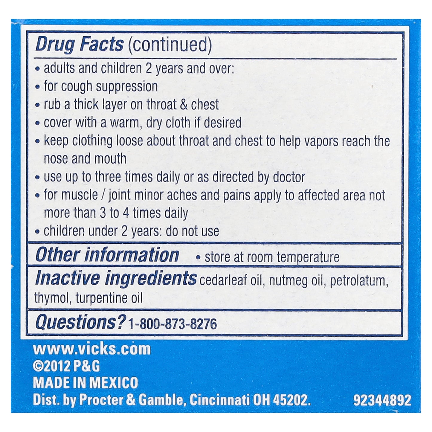 Vicks, VapoRub®, Cough Suppressant Topical Analgesic Ointment, 1.76 oz (50 g)
