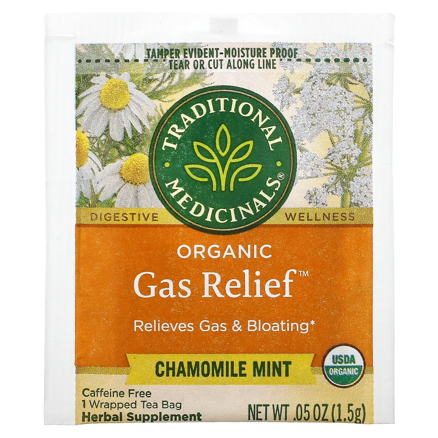 Traditional Medicinals, Organic Gas Relief™, Chamomile Mint, Caffeine Free, 16 Wrapped Tea Bags, 0.85 oz (24 g)