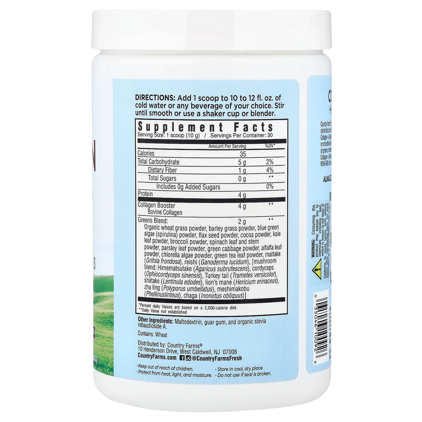 Country Farms, Collagen + Greens, Unflavored, 10.6 oz (300 g)