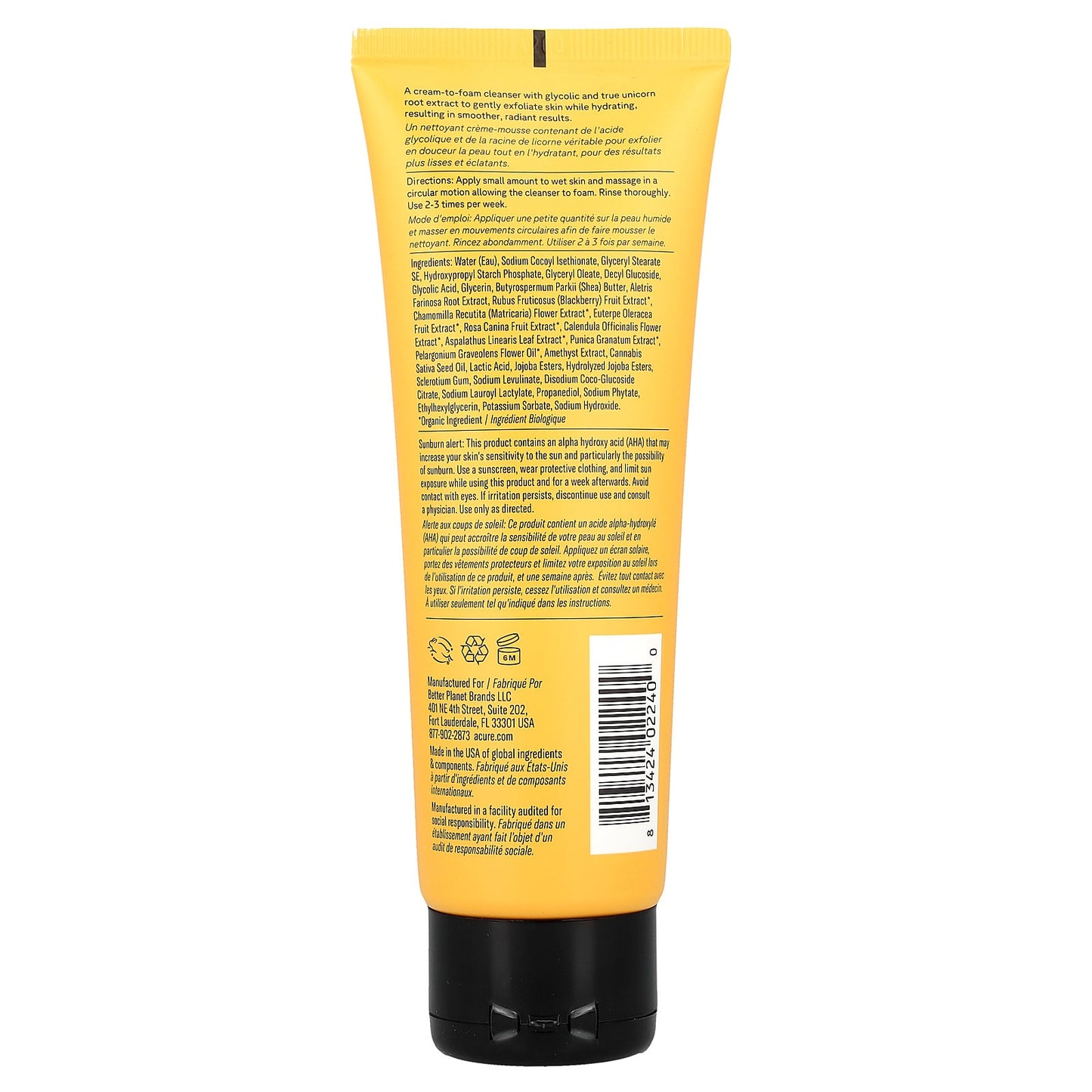 ACURE, Resurfacing, 1% Glycolic & Unicorn Root Cleanser, 4 fl oz (118 ml)