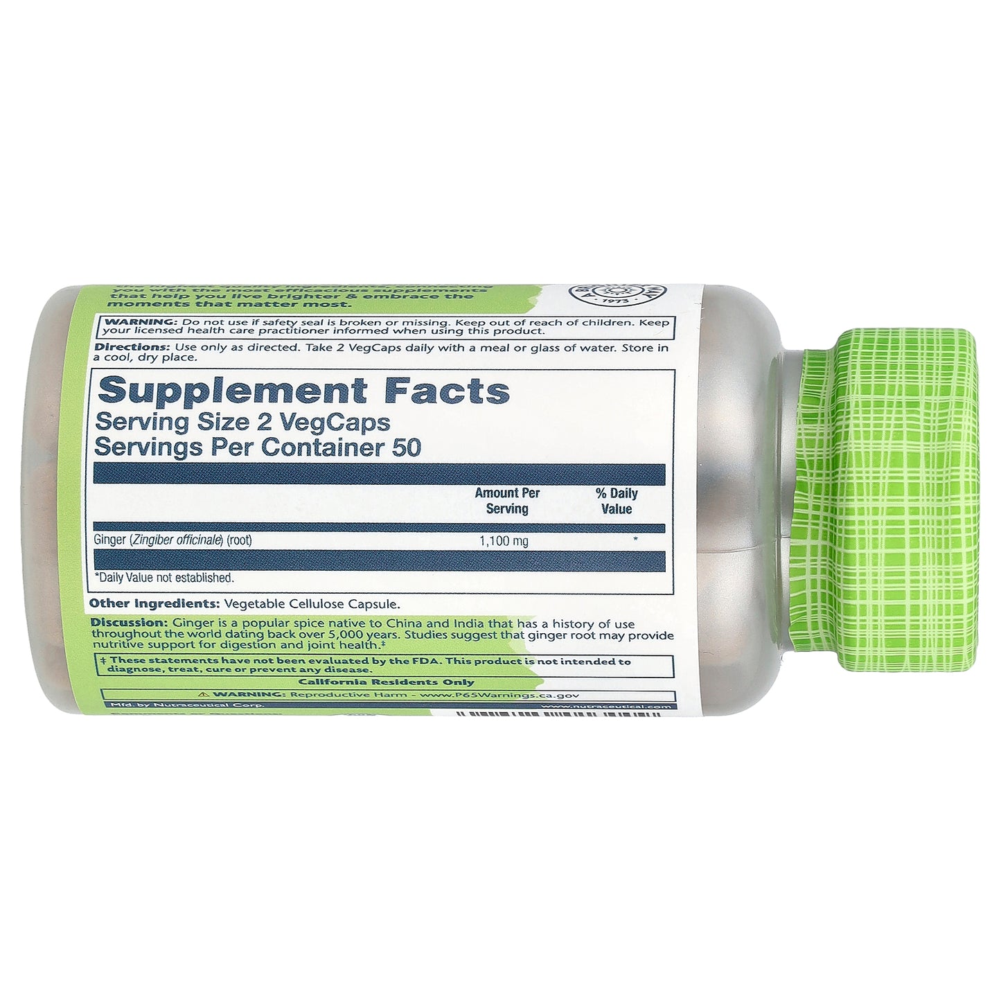 Solaray, True Herbs, Ginger, 100 VegCaps (550 mg per Capsule)