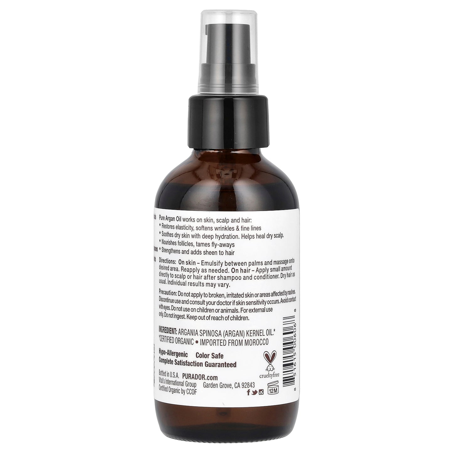 Pura D'or, Organic Argan Oil, 4 fl oz (118 ml)