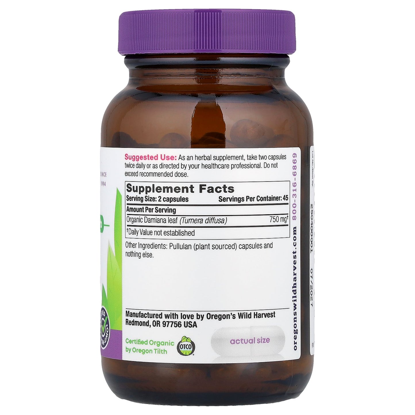 Oregon's Wild Harvest, Damiana, 90 Vegan Capsules (375 mg per Capsule)