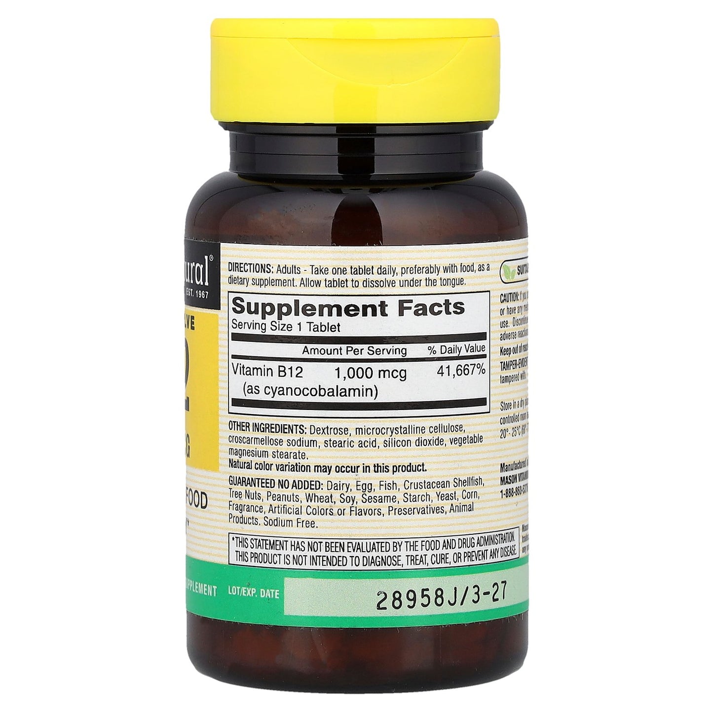 Mason Natural, Quick Dissolve, Vitamin B-12, 1,000 mcg, 100 Tablets