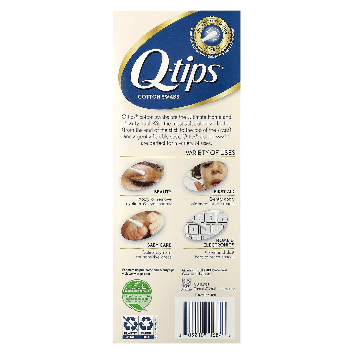 Q-tips, Cotton Swabs, Family Pack, 2 Pack, 500 Swabs Each