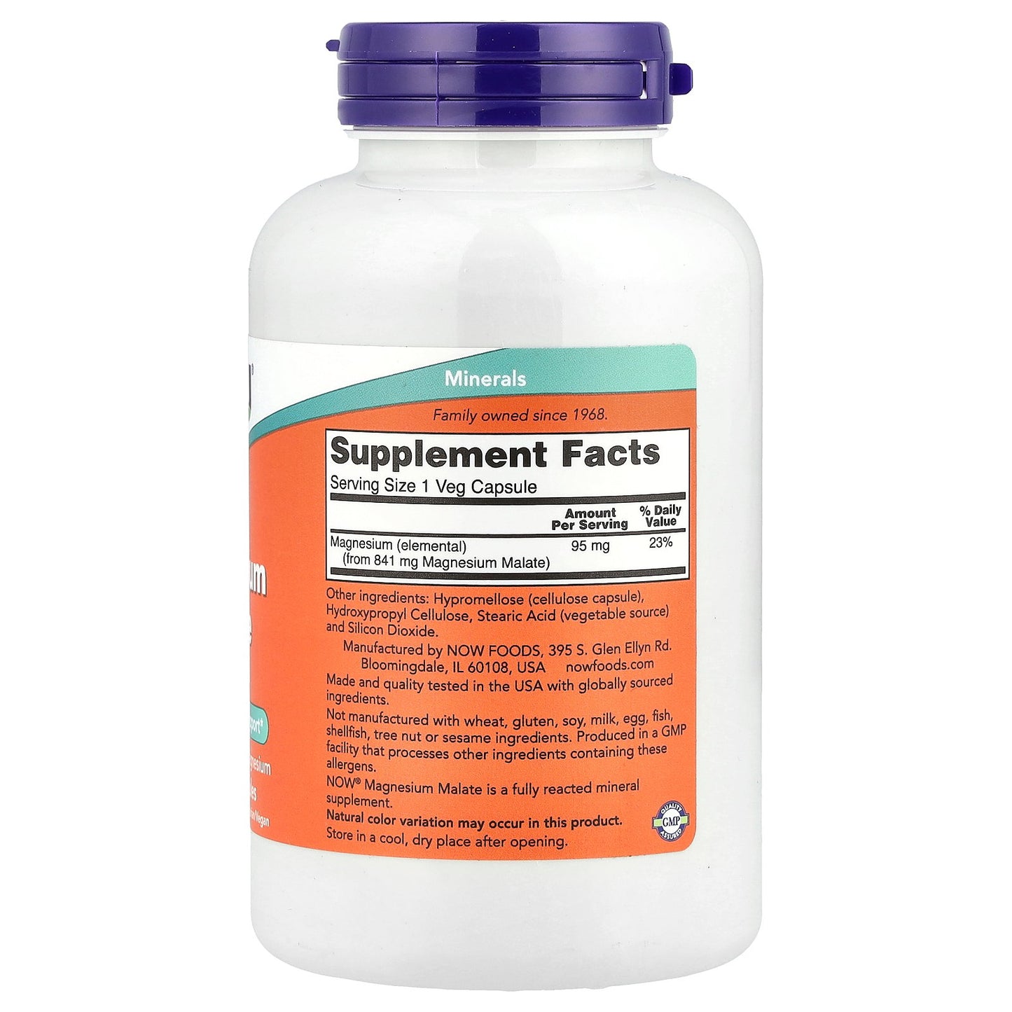 NOW Foods, Magnesium Malate Caps, 95 mg, 180 Veg Capsules