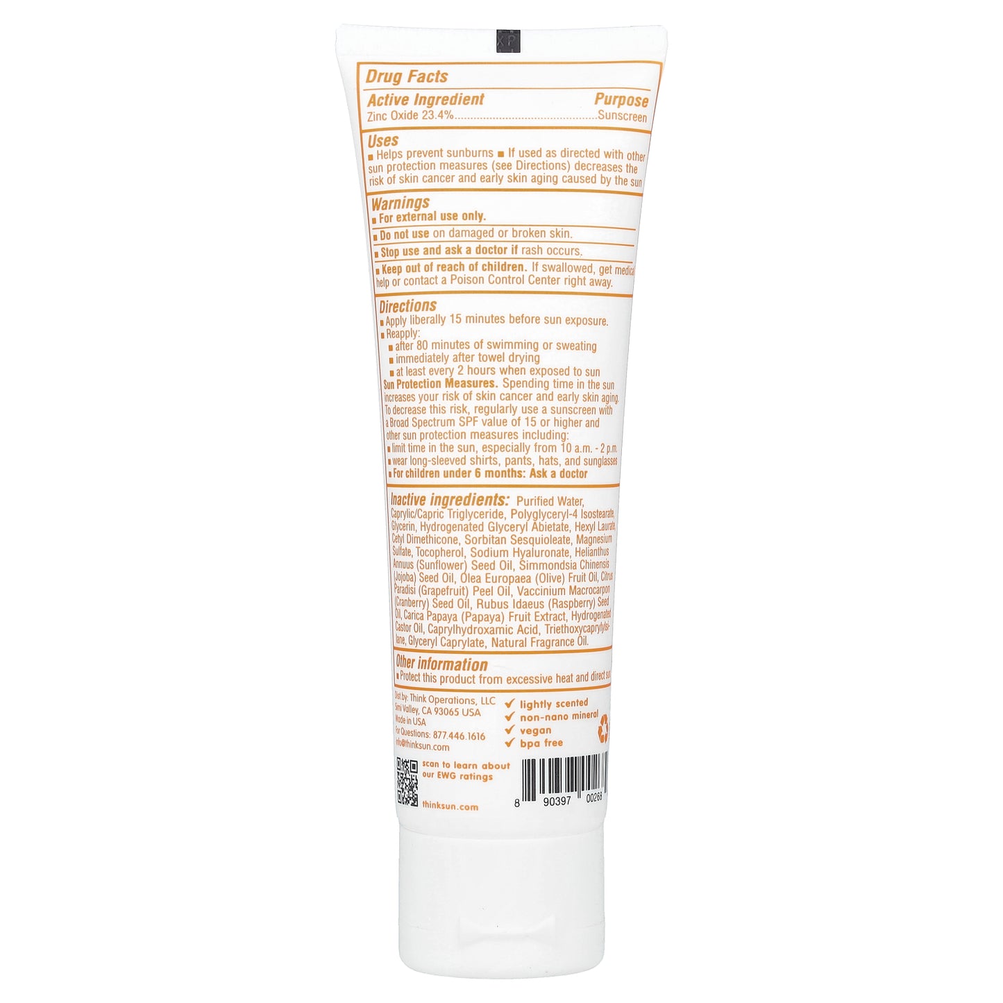 think, Thinkbaby®, Zinc Oxide Sunscreen, SPF 50, 3 fl oz (89 ml)