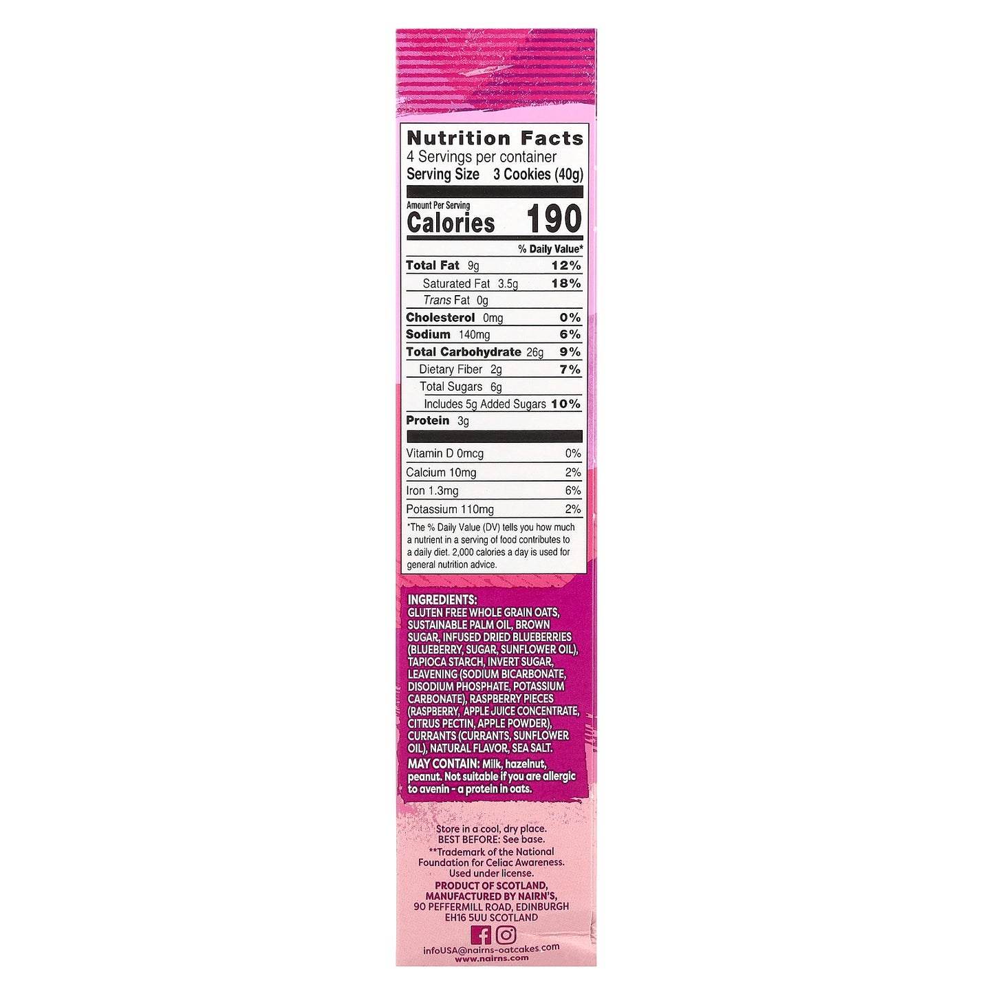 Nairn's, Breakfast Biscuits, Blueberry & Raspberry, 5.64 oz (160 g)