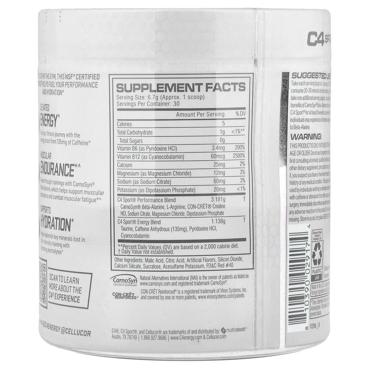 C4 / Cellucor, C4 Sport®, Pre-Workout, Watermelon, 7.1 oz (201 g)