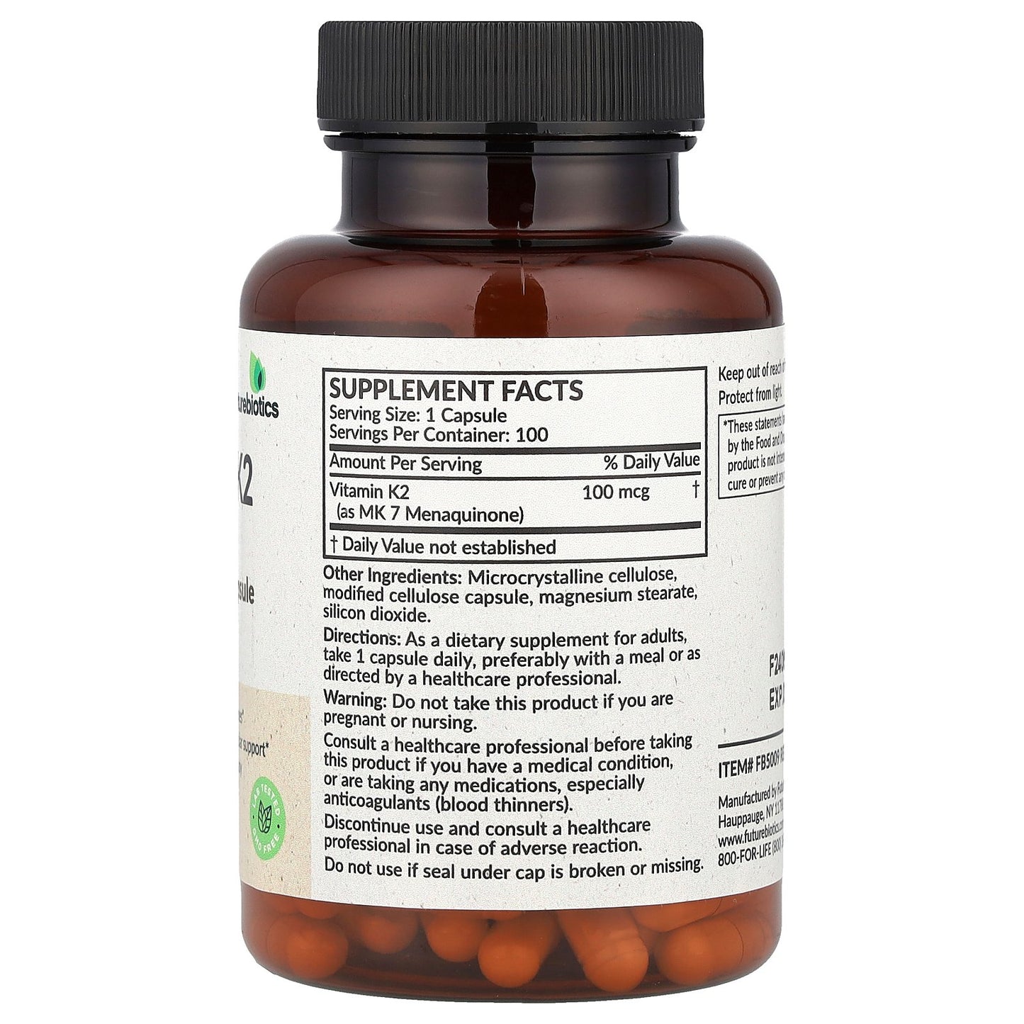 Futurebiotics, Vitamin K2 as MK-7, 100 mcg, 100 Vegetarian Capsules