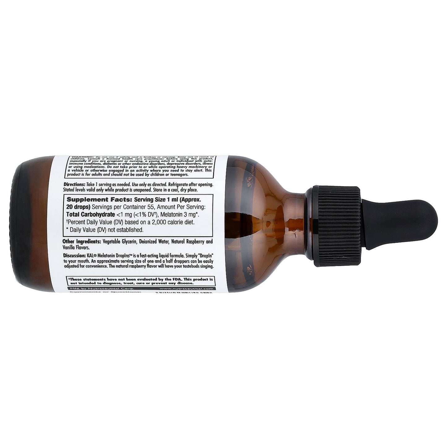 KAL, Melatonin, Natural Raspberry, 3 mg, 1.85 fl oz (55 ml)