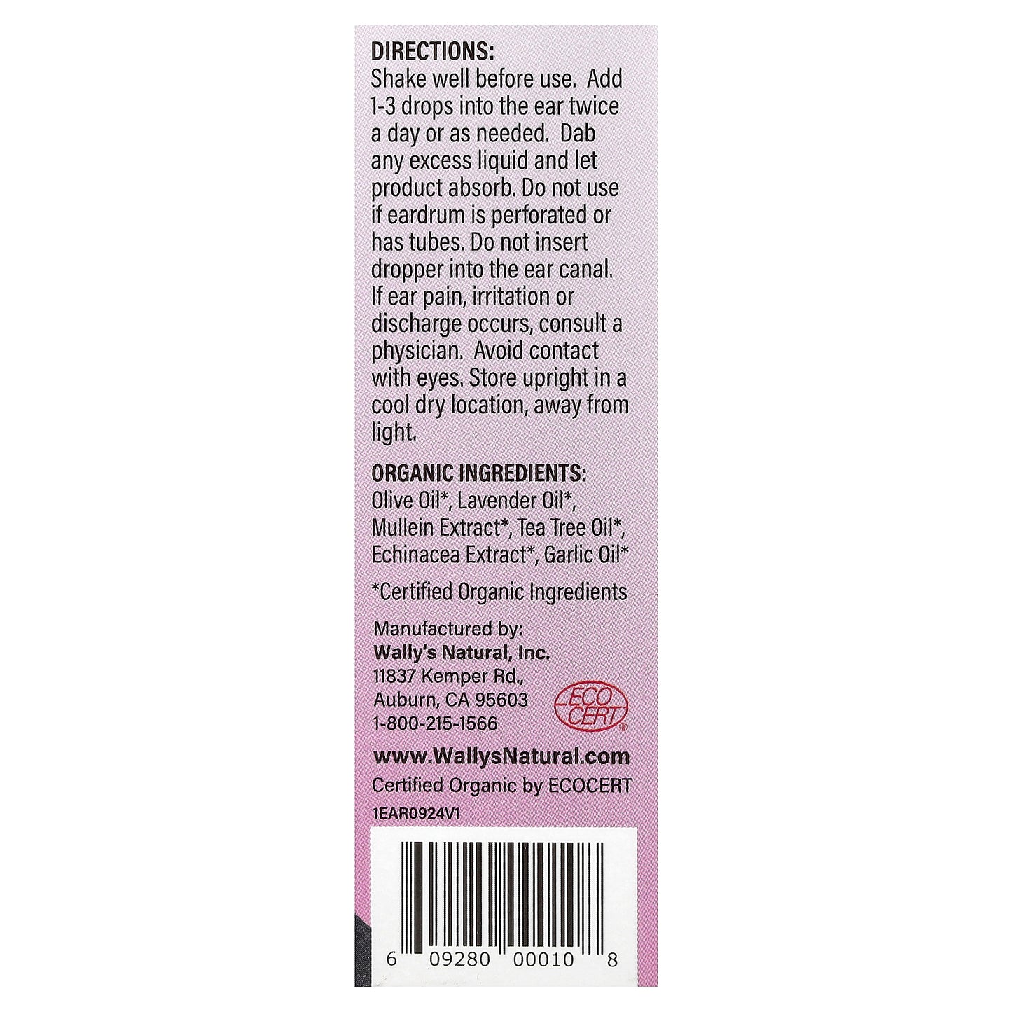 Wally's Natural, Organic Ear Oil Drops, 1 fl oz (30 ml)