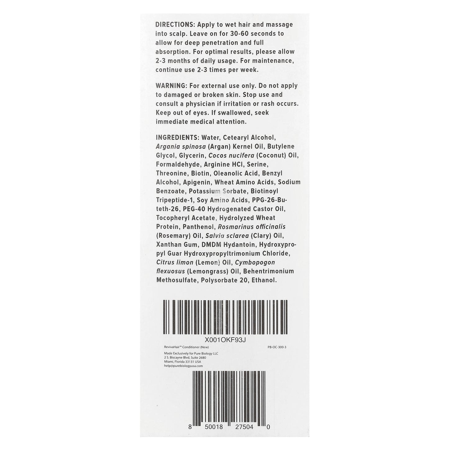 Pure Biology, RevivaHair™, Growth Stimulating & Thickening Conditioner, 8 fl oz (240 ml)