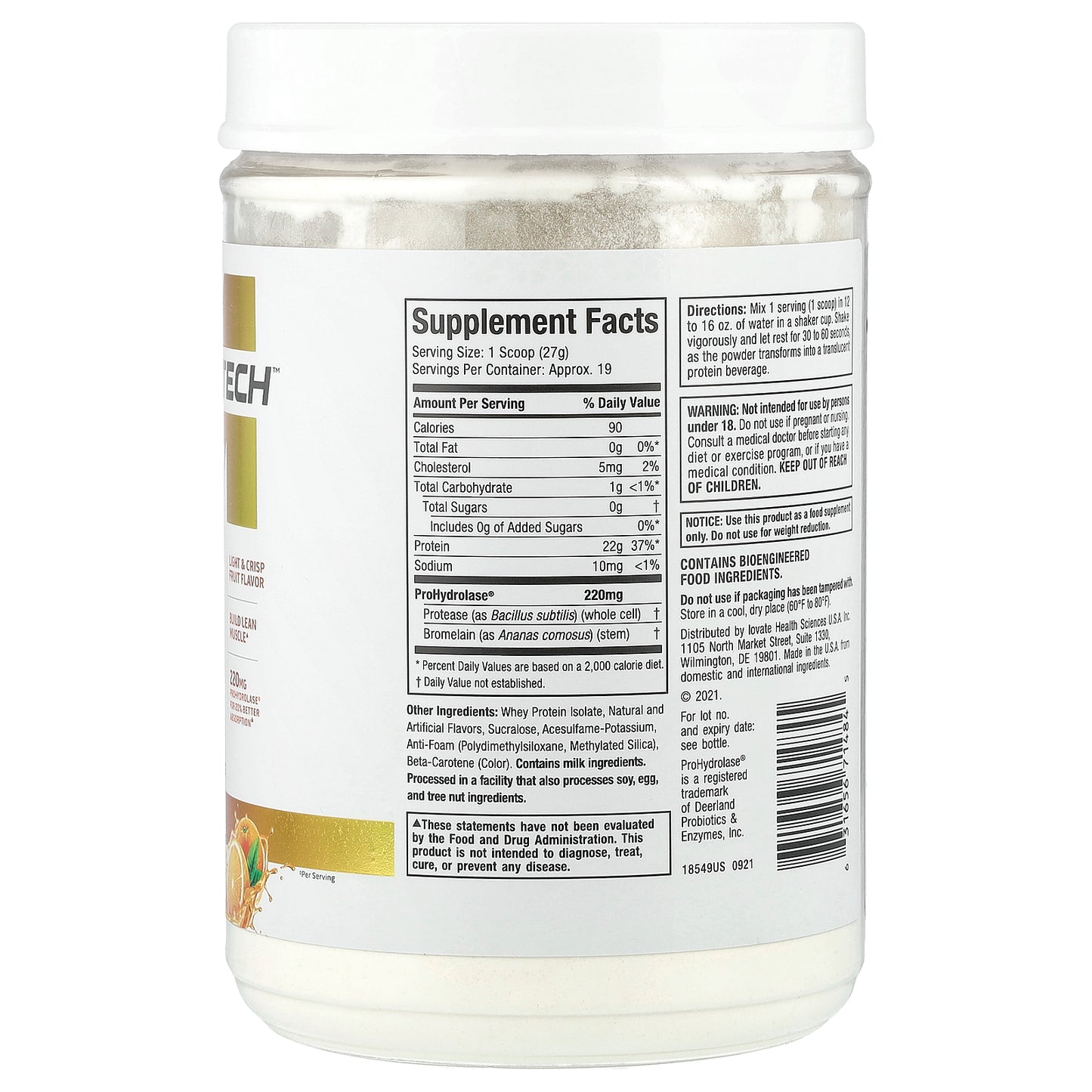 MuscleTech, ISO Whey Clear, Ultra-Pure Protein Isolate, Orange Dreamsicle, 1.11 lbs (505 g)