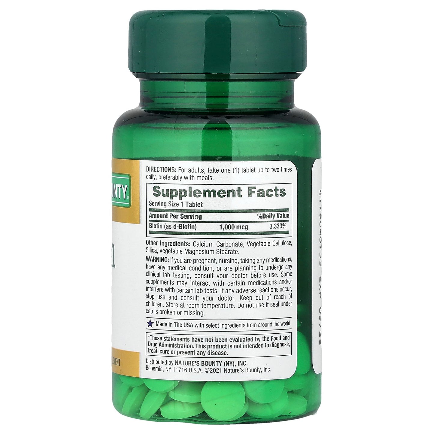 Nature's Bounty, Biotin, 1,000 mcg, 100 Coated Tablets