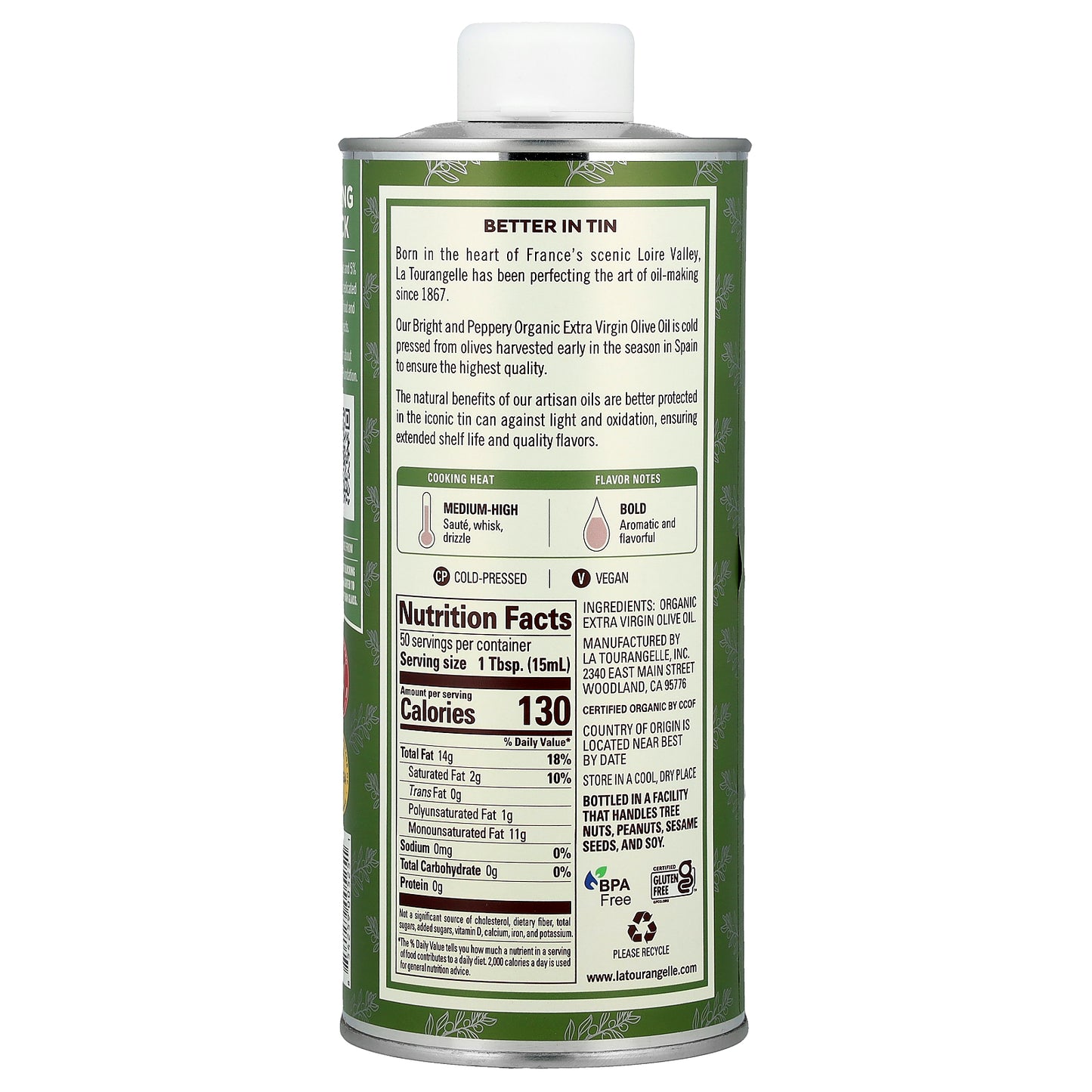 La Tourangelle, Organic Extra Virgin Olive Oil, Bright & Peppery, 25.4 fl oz (750 ml)