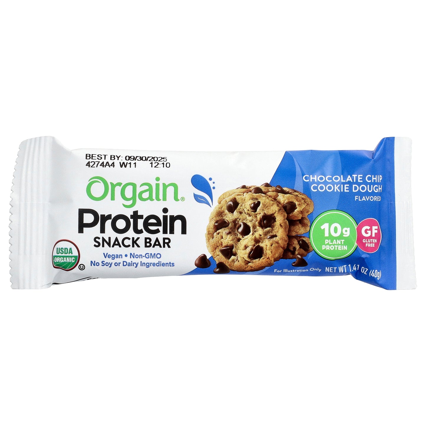 Orgain, Plant-Based Protein Snack Bar, Chocolate Chip Cookie Dough, 12 Bars, 1.41 oz (40 g) Each