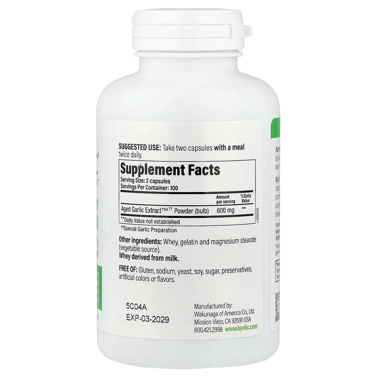 Kyolic, Aged Garlic Extract™, Cardiovascular Health, Formula 100, 200 Capsules (300 mg per Capsule)