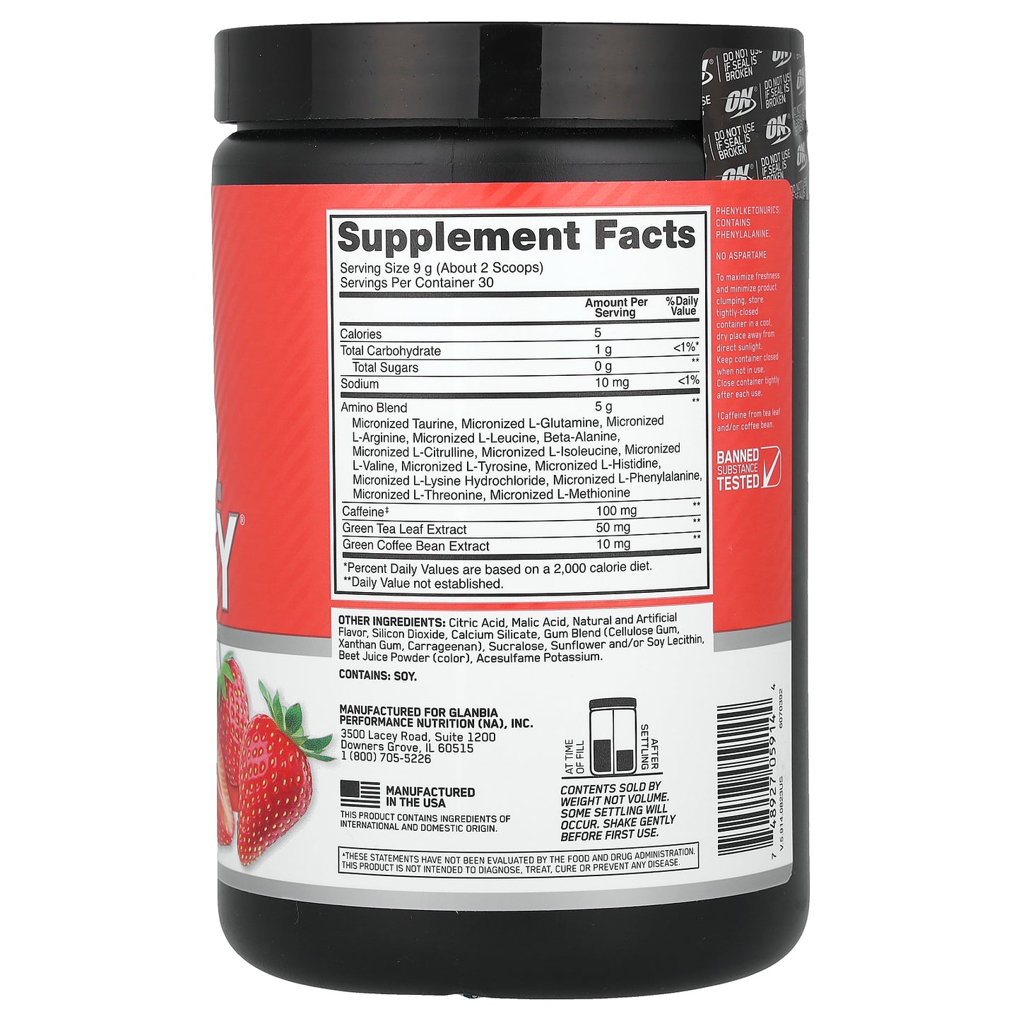 Optimum Nutrition, Essential Amin.O. Energy®, Juicy Strawberry Burst, 9.5 oz (270 g)
