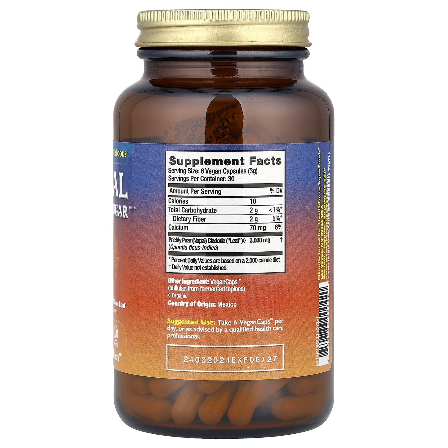 HealthForce Superfoods, Nopal Blood Sugar™, 180 VeganCaps™ (500 mg per Capsule)