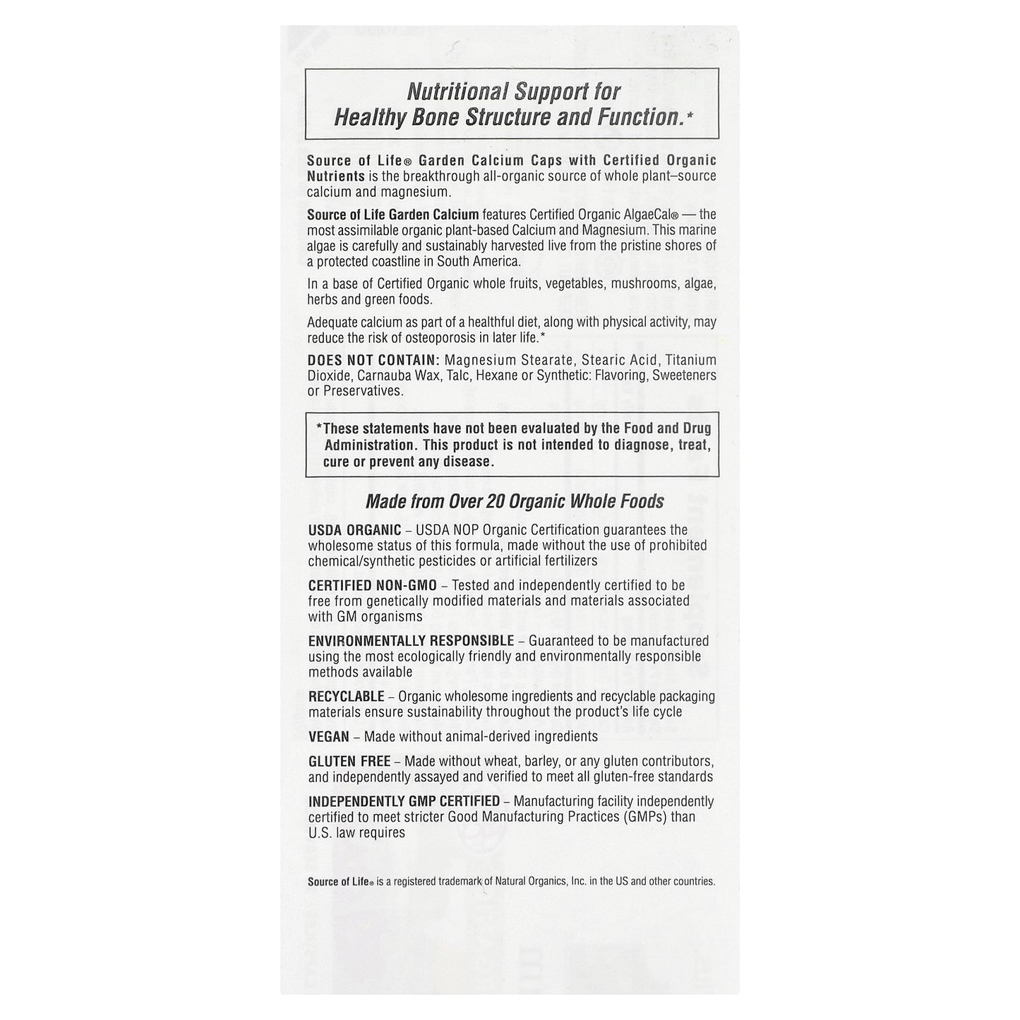 NaturesPlus, Source of Life®, Garden®, Calcium, 120 Vegan Capsules