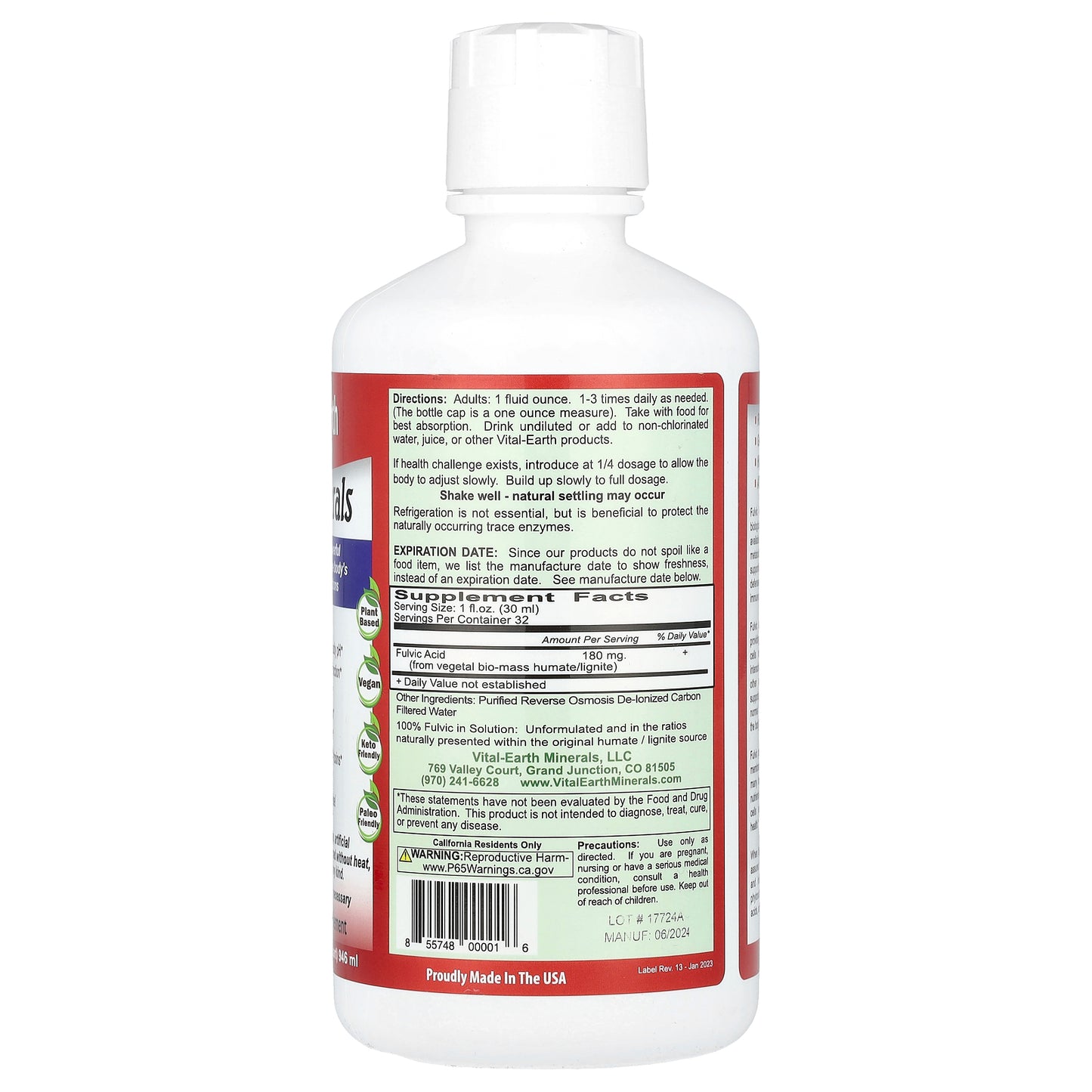 Vital Earth Minerals, Fulvic Minerals, 180 mg, 32 fl oz (946 ml)