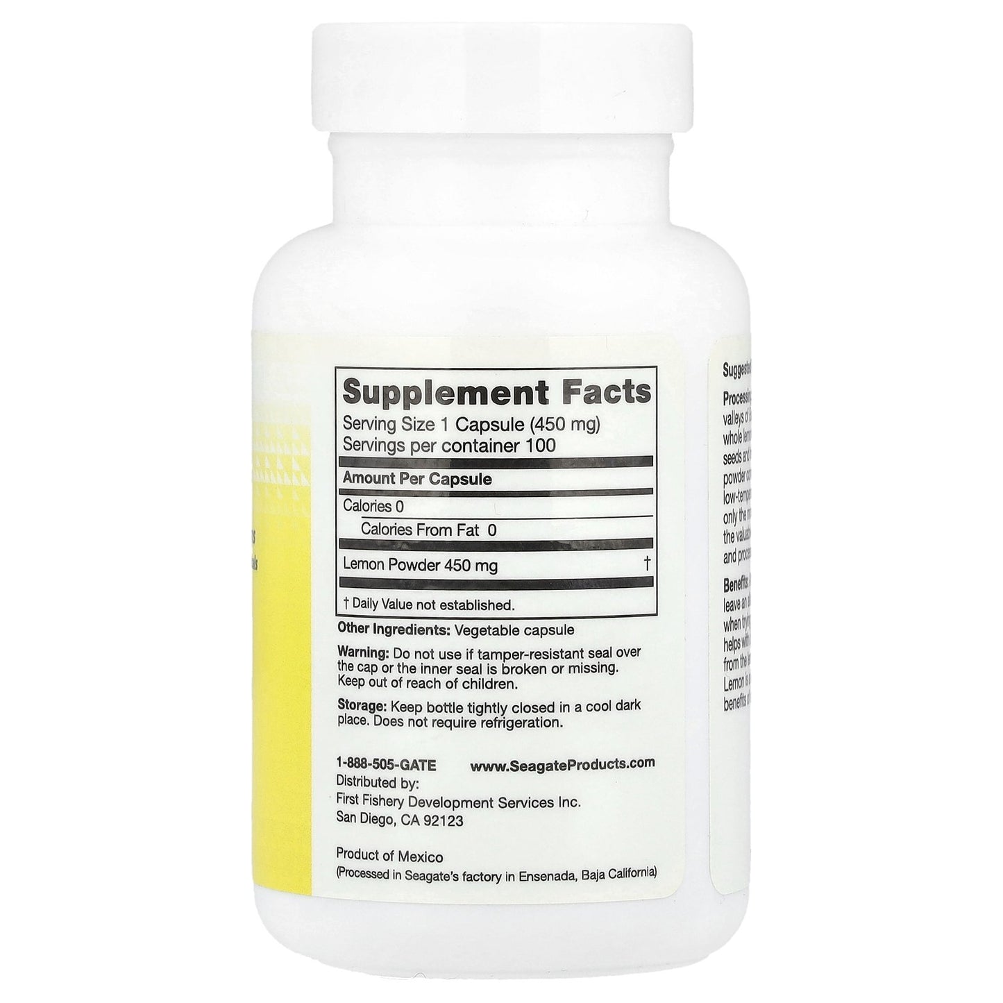 Seagate, Lemon, 450 mg, 100 V Capsules