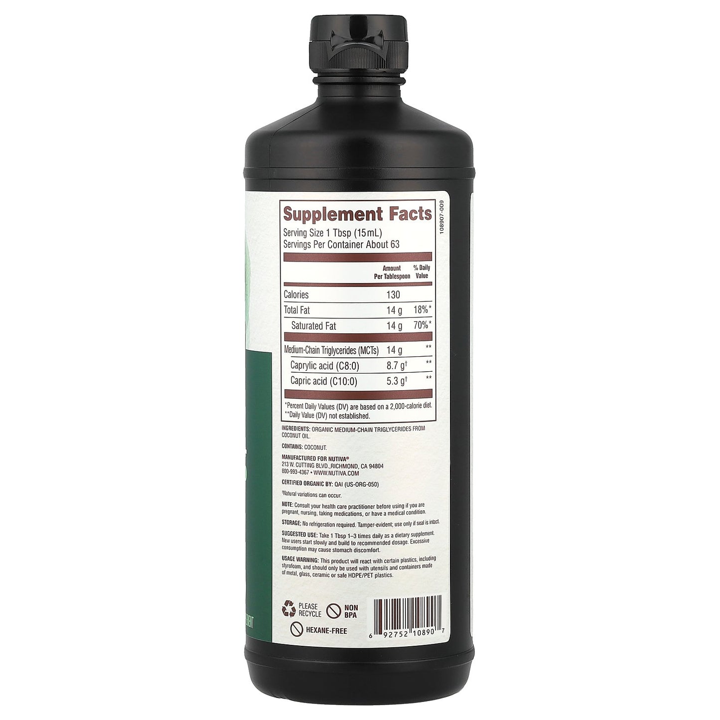 Nutiva, Organic MCT Oil, 32 fl oz (946 ml)