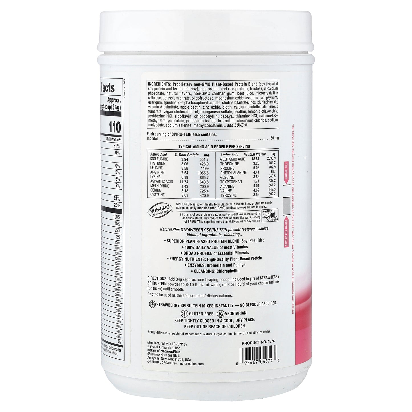 NaturesPlus, Spiru-Tein®, Protein Powder Meal, Starwberry, 2.4 lbs (1,088 g)