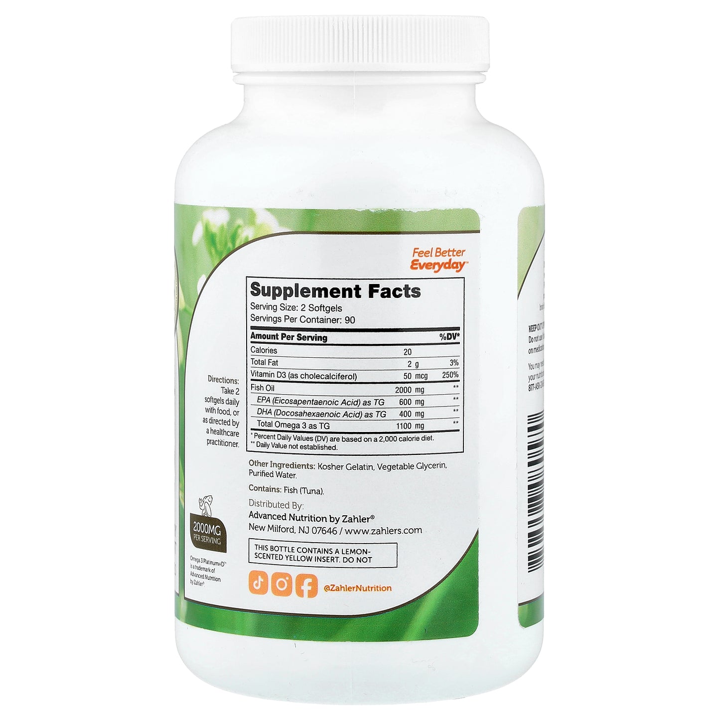 Zahler, Omega 3 Platinum+D™, Advanced Omega 3 Fish Oil + Vitamin D3, 180 Softgels