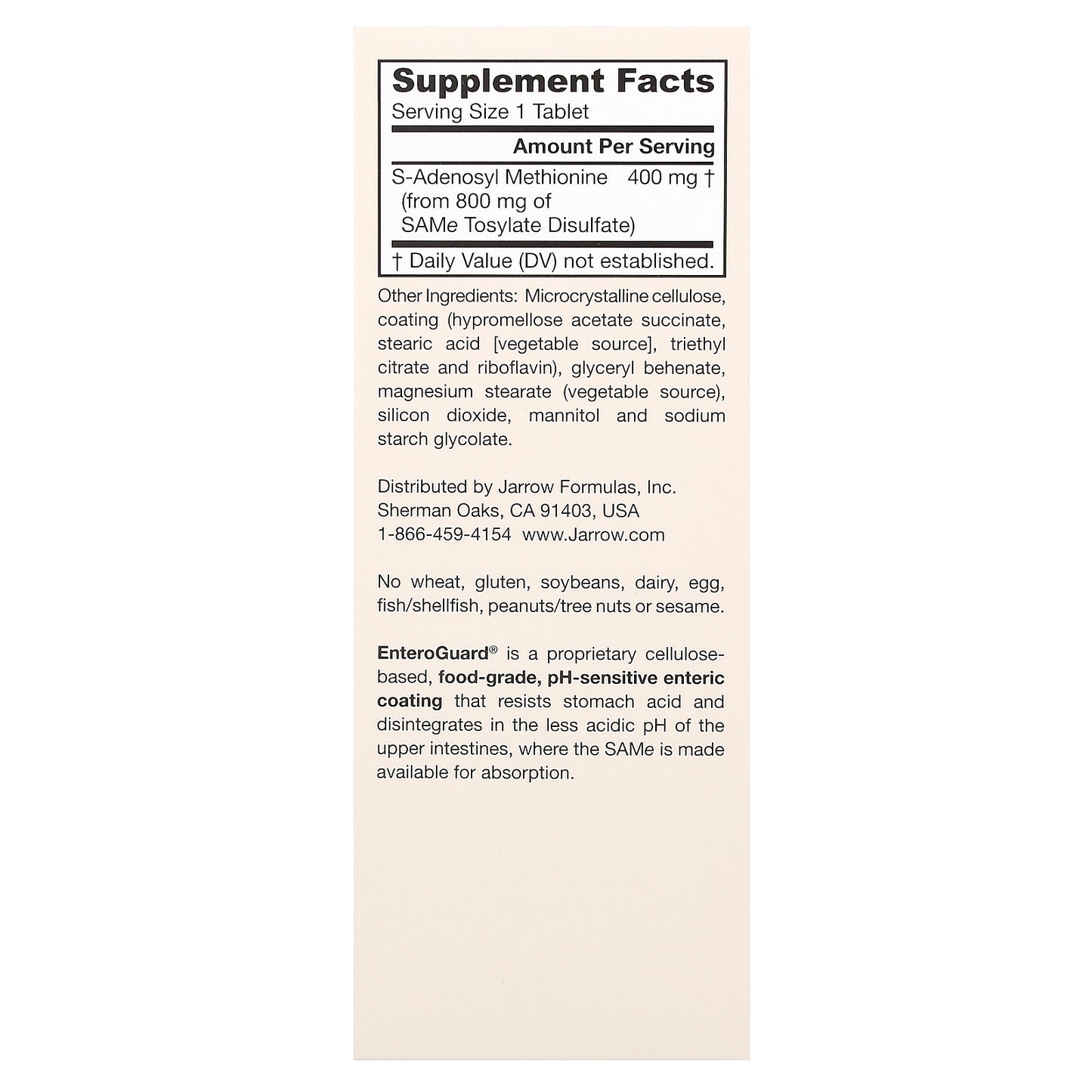 Jarrow Formulas, SAMe 400, 400 mg, 60 Tablets