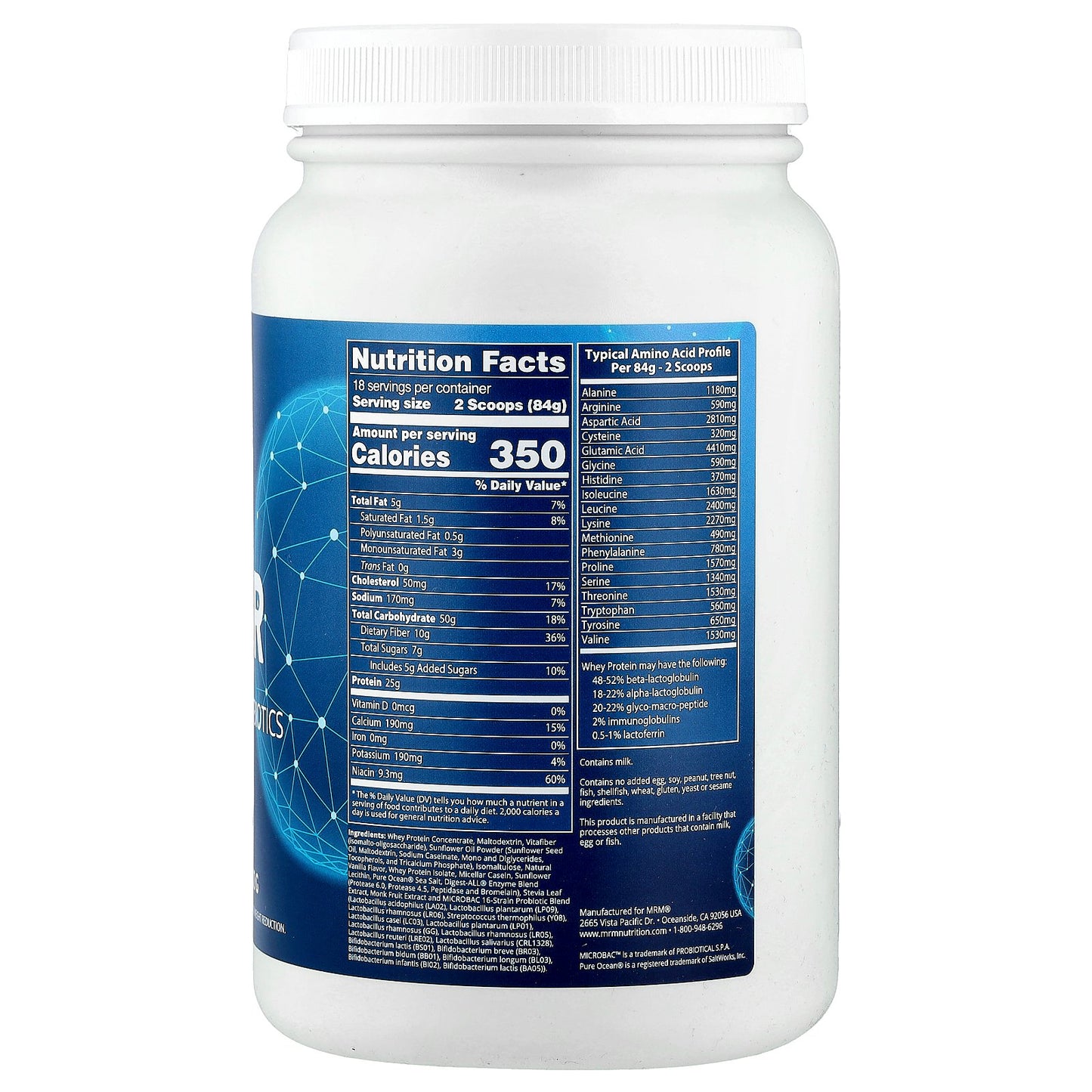 MRM Nutrition, Gainer with Probiotics & Postbiotics, Vanilla, 3.3 lb (1,512 g)
