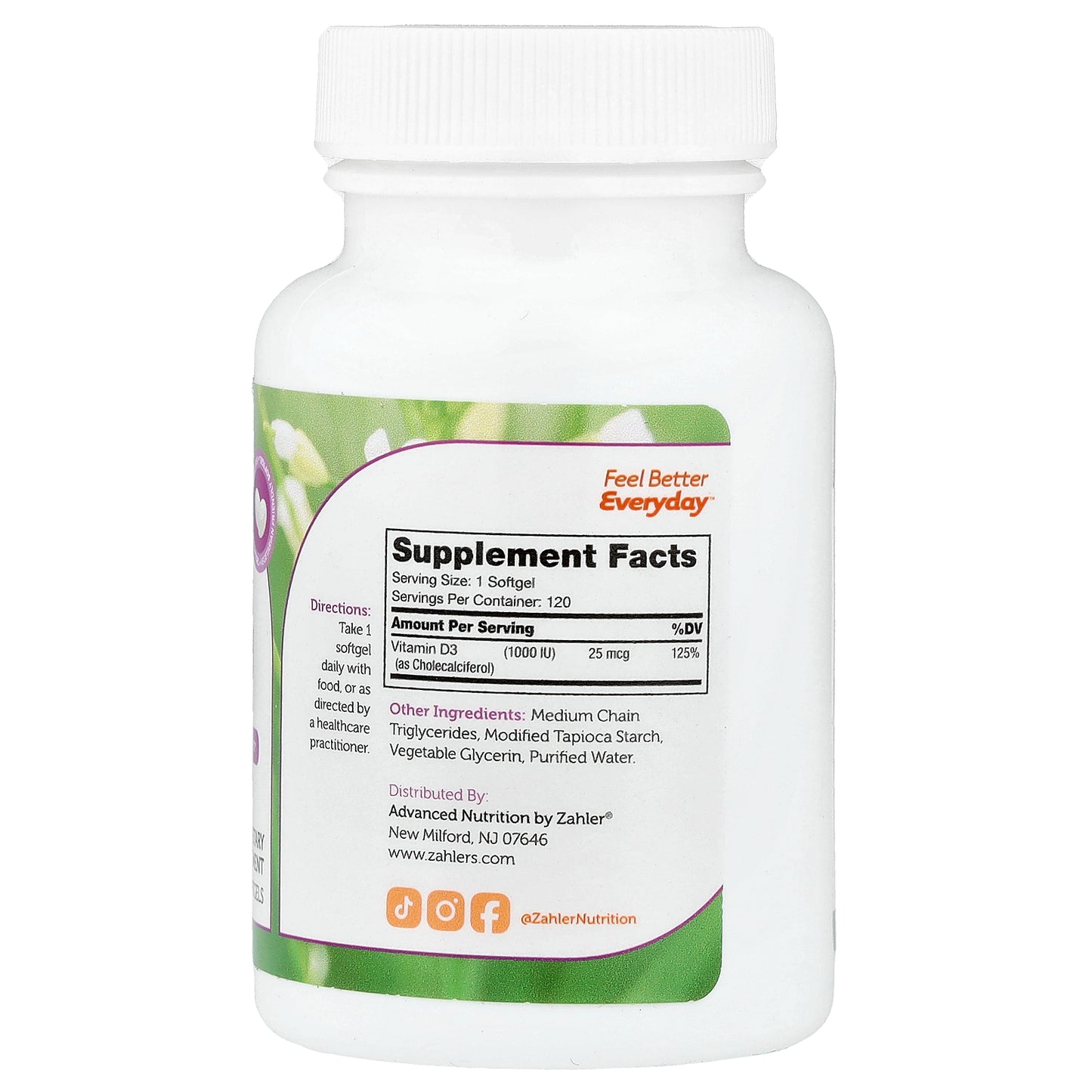 Zahler, Vitamin D3, 25 mcg (1,000 IU), 120 Softgels