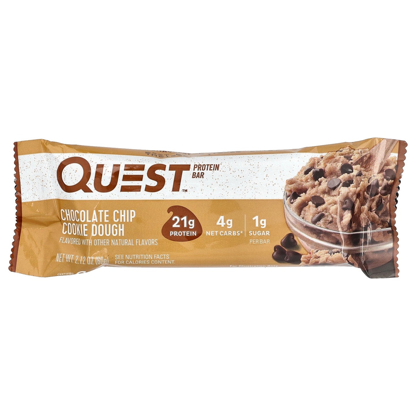 Quest Nutrition, Protein Bar, Chocolate Chip Cookie Dough, 4 Bars, 2.12 oz (60 g) Each