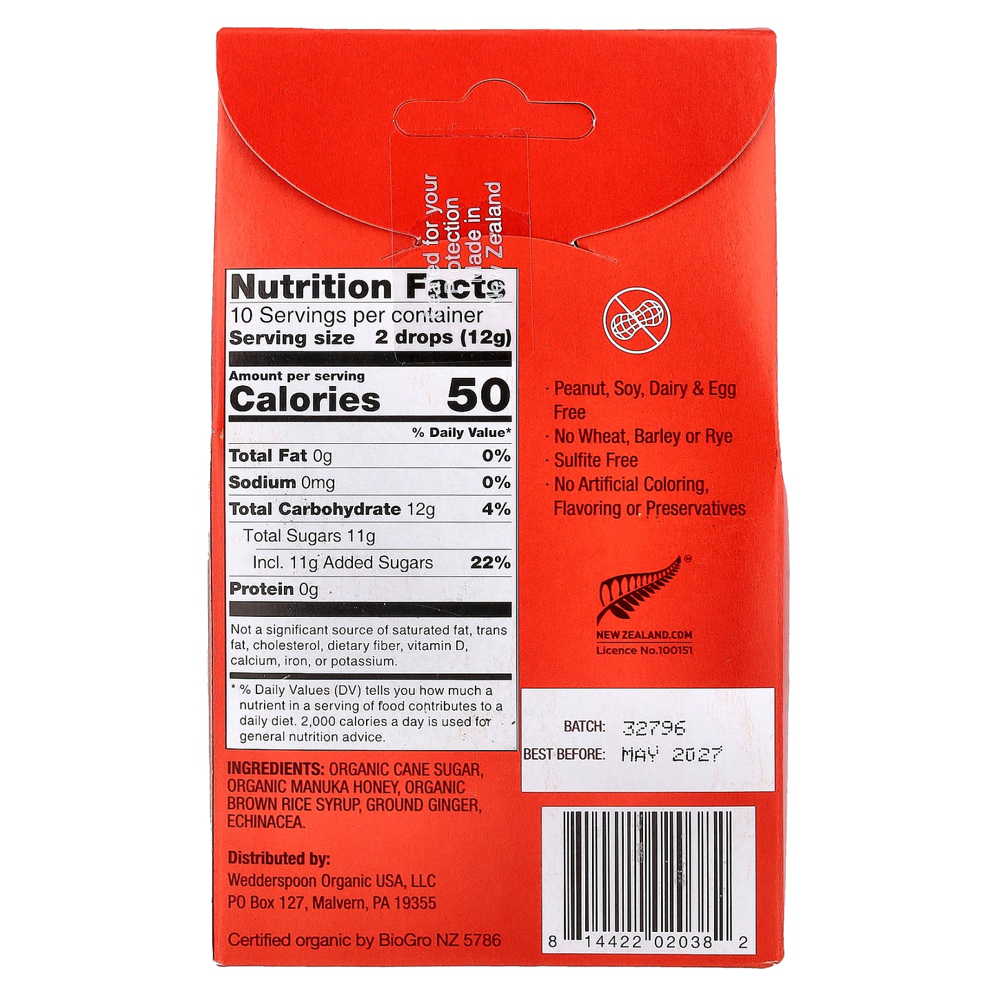 Wedderspoon, Organic Manuka Honey Drops, Ginger with Echinacea, 20 Drops, 4 oz (120 g)