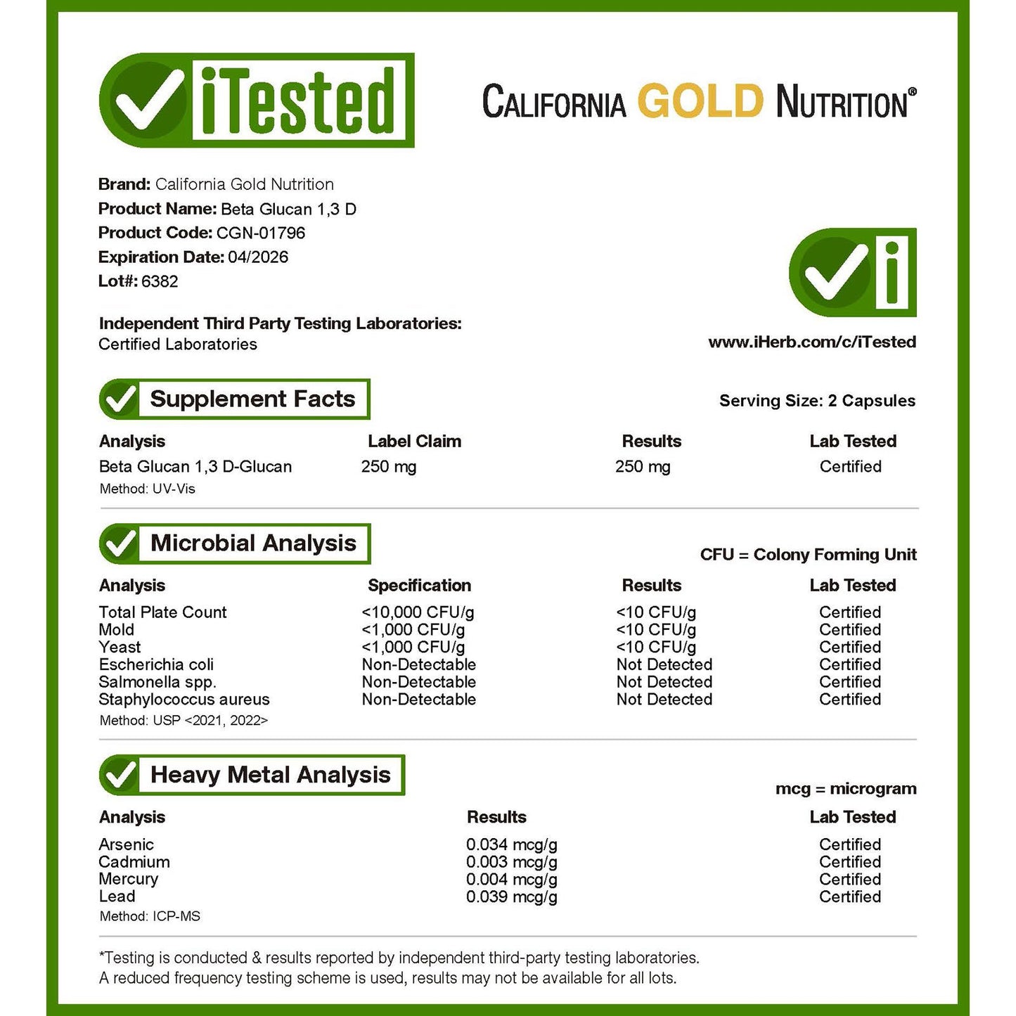 California Gold Nutrition, Beta Glucan from Algae 1,3D, 120 Veggie Capsules (125 mg Per Capsule)